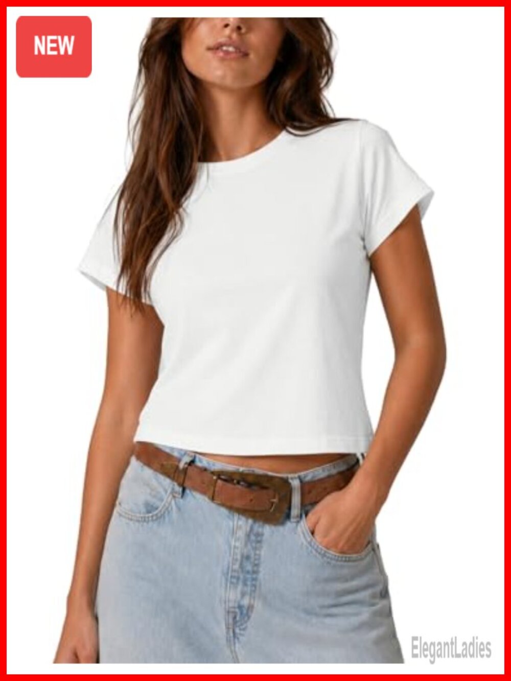Cotton Stretch Cropped Baby Tee Crewneck Casual Short Sleeve Top